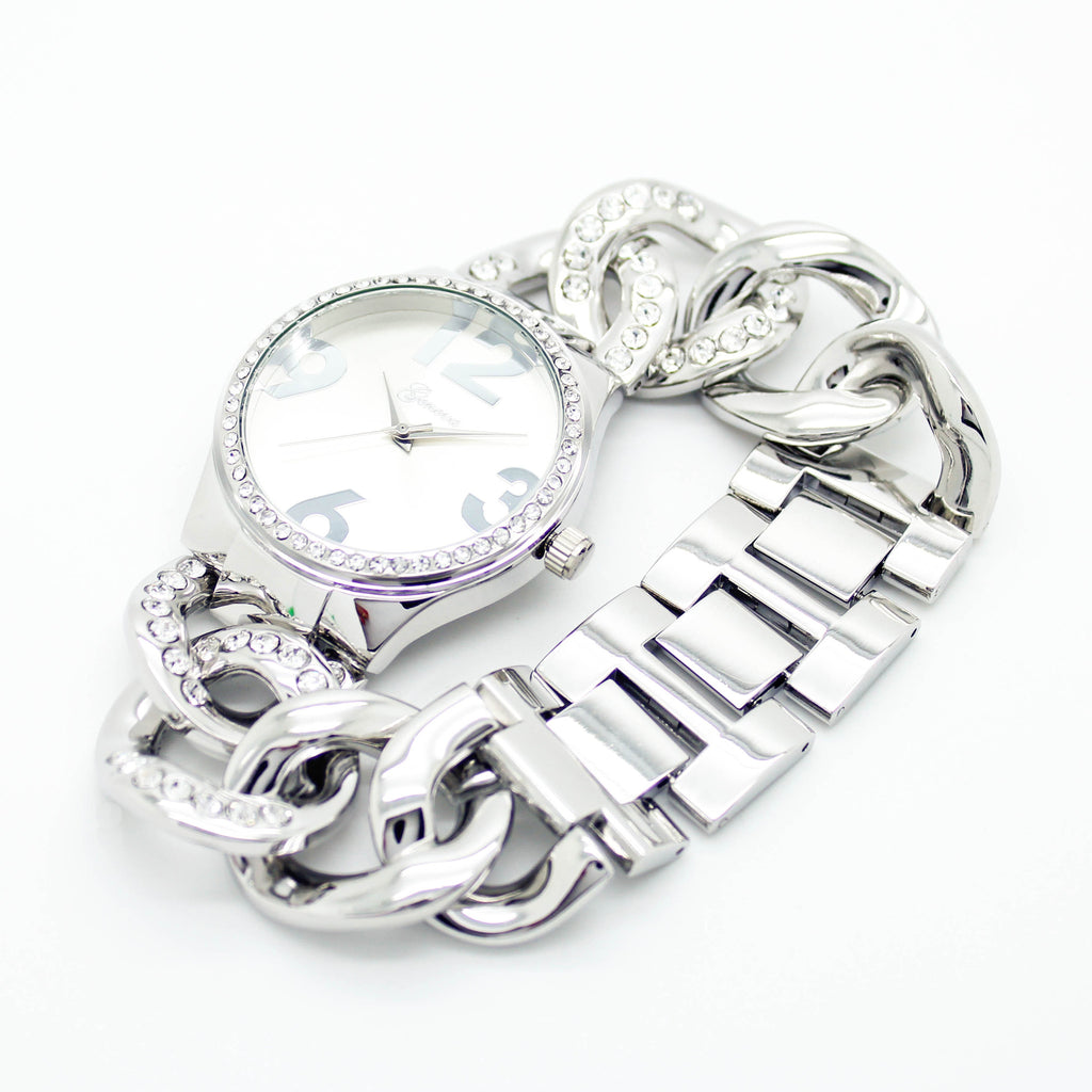 Bold chain bezel metal watch (2 colors)