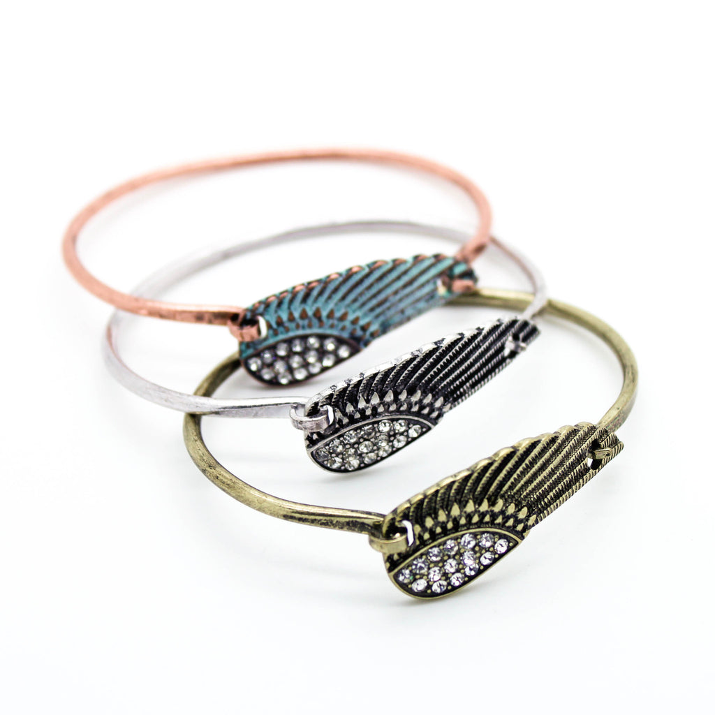 Feather crystal bangle bracelet