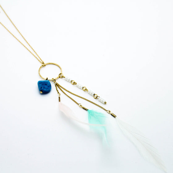 Feather stone long necklace