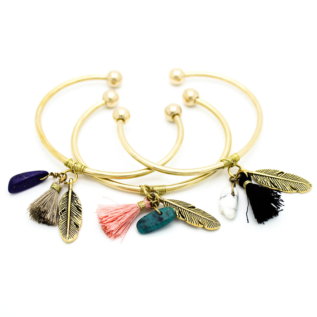 Feather tassel bangle bracelet