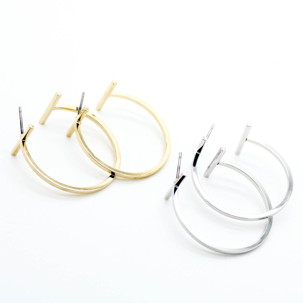 T hoop earrings