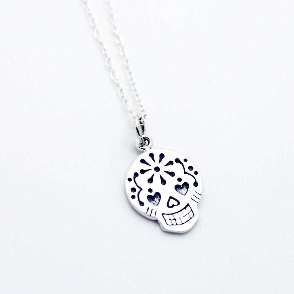 Sugar skull sterling silver necklace