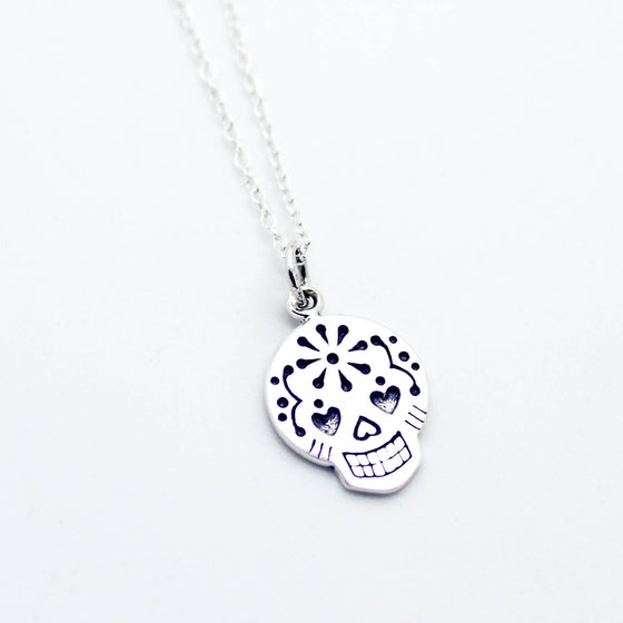 Sugar skull sterling silver necklace