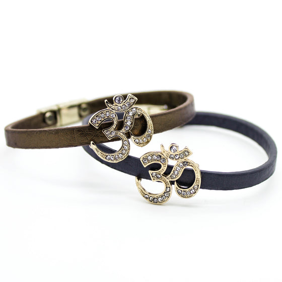 Crystal Om leather bracelet