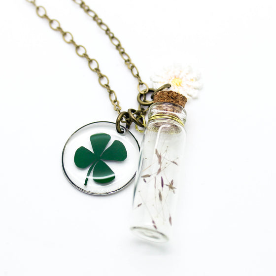 Clover bottle long necklace