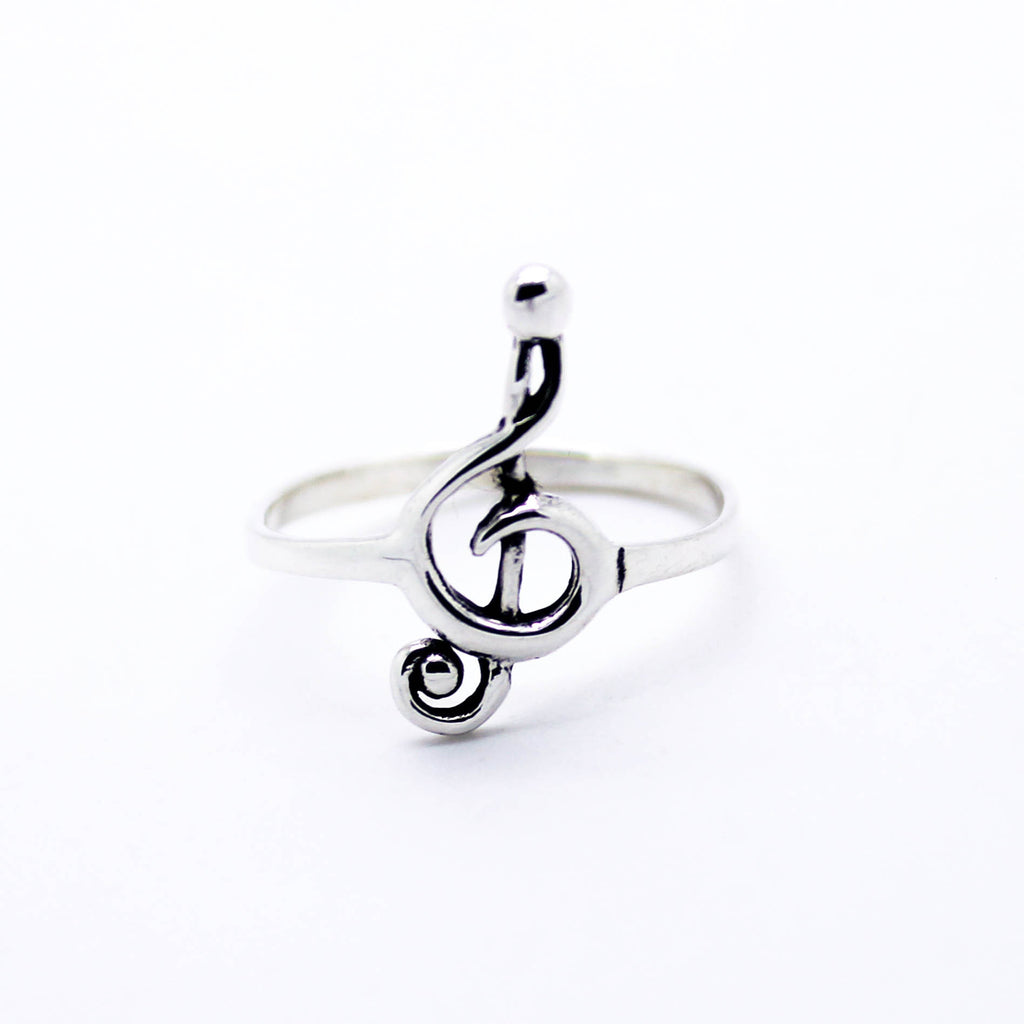 Clef note sterling silver ring
