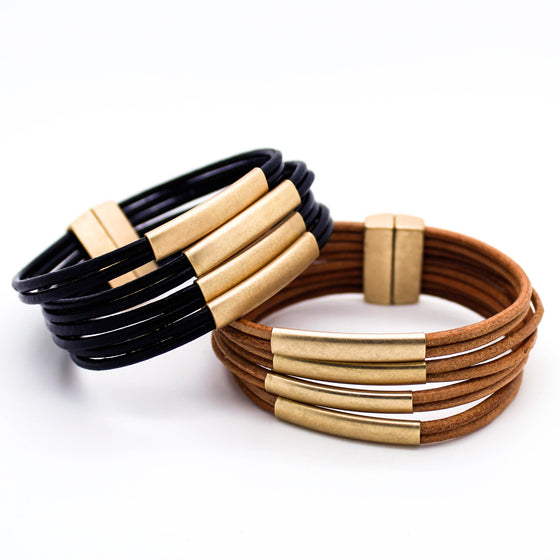 Multi bar leather bracelet