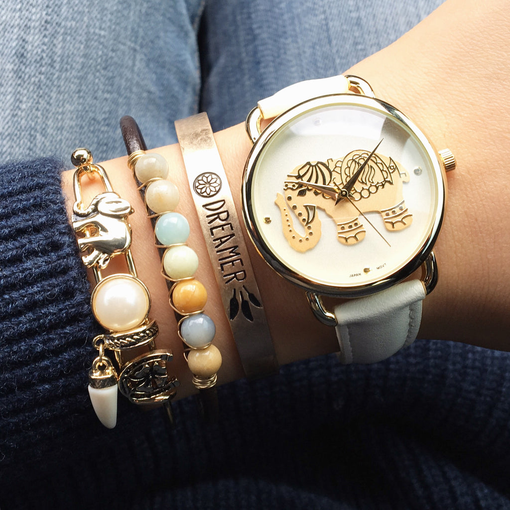 Gold elephant strap watch (3 colors)