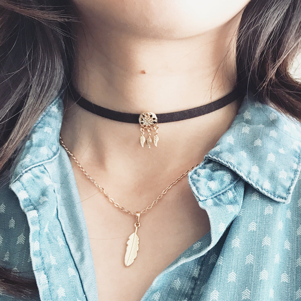 Dreamcatcher choker layer necklace