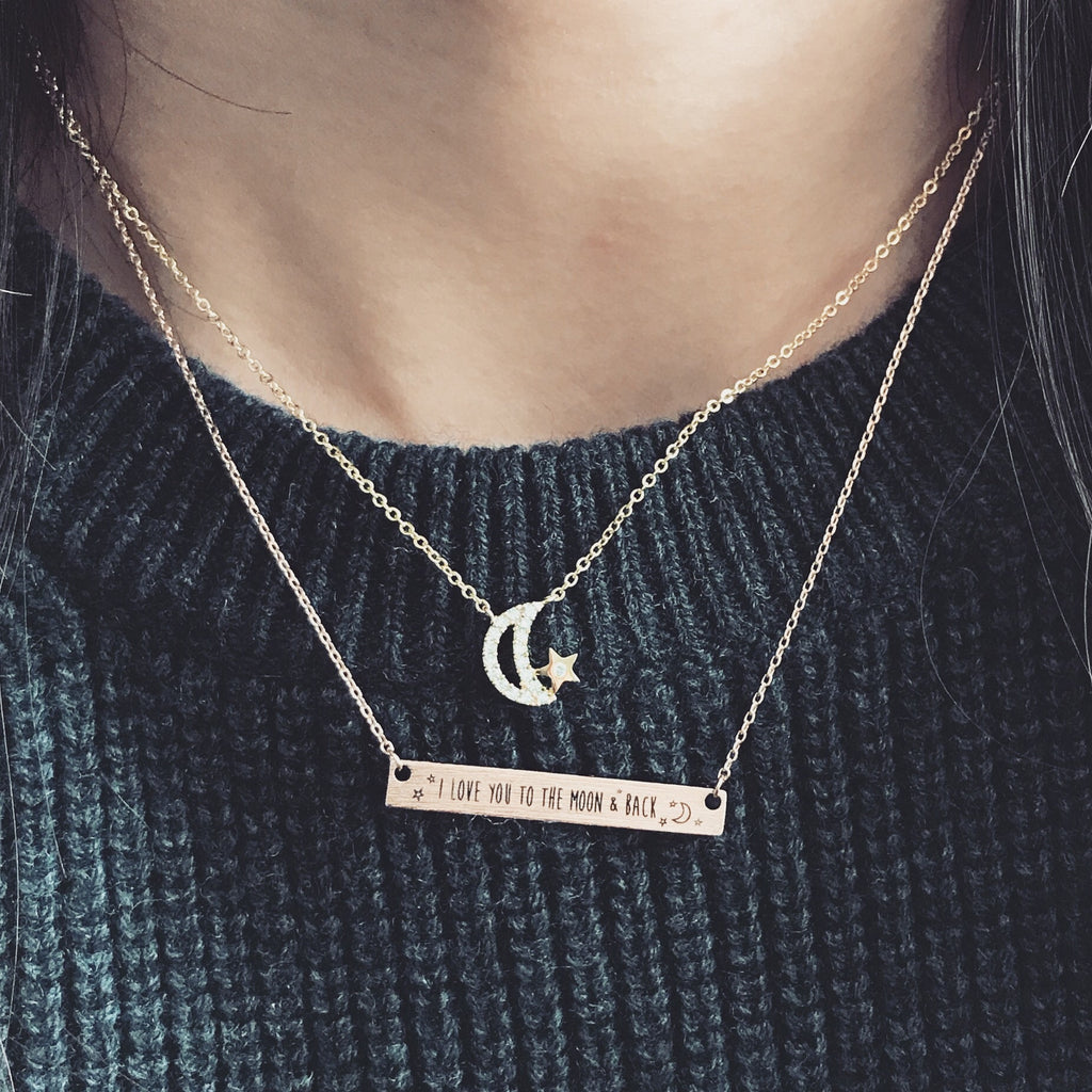 Crescent moon, star necklace