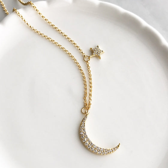 Crescent moon star necklace