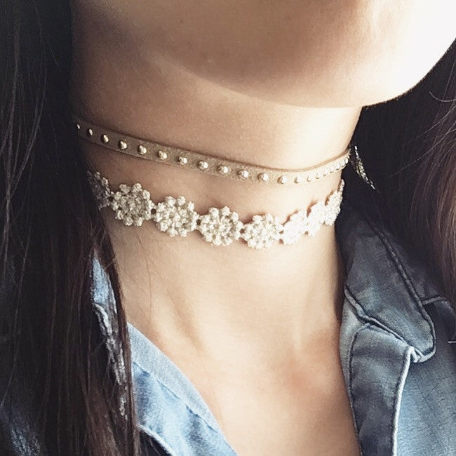 flower stud choker necklace set