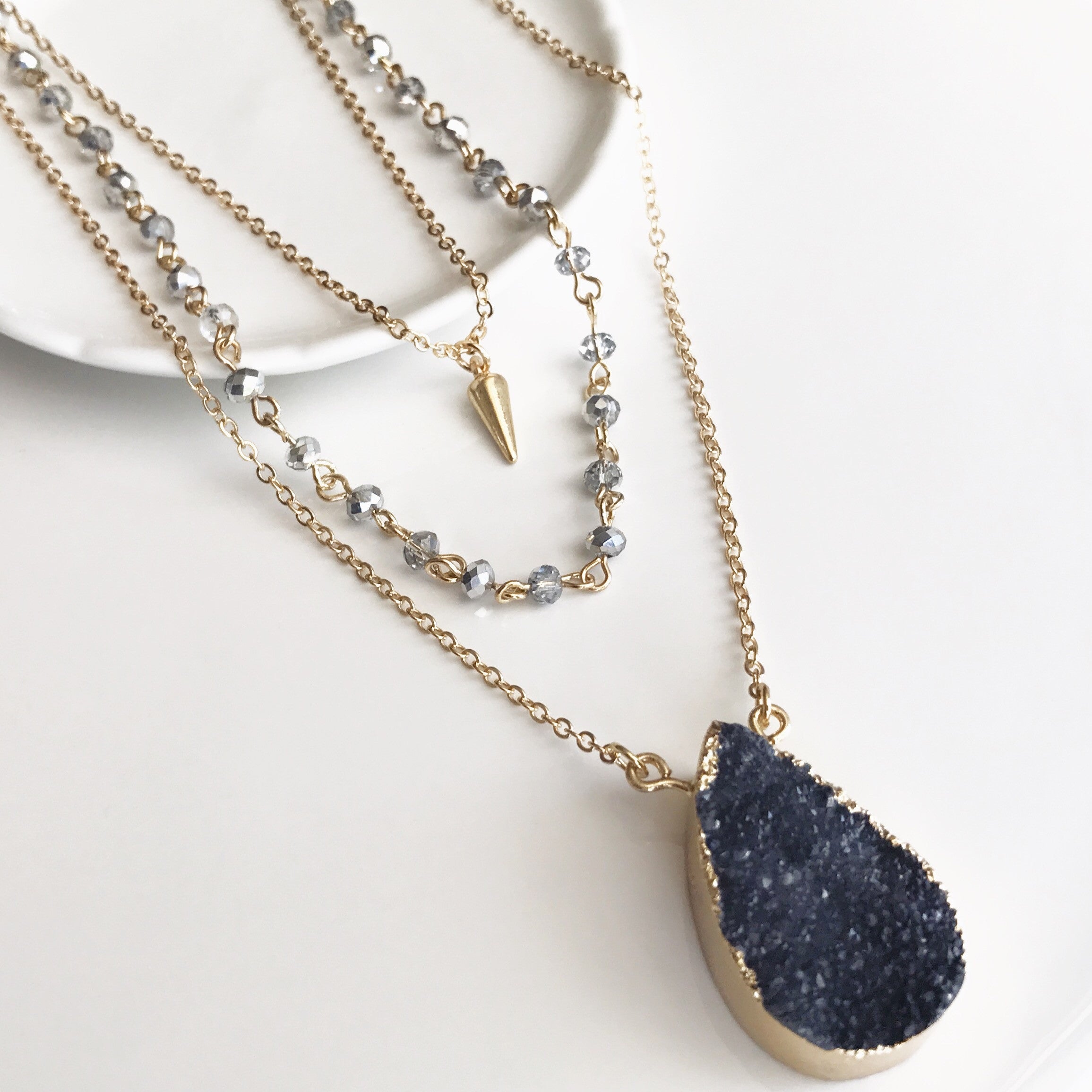 Druzy stone layer necklace Imsmistyle