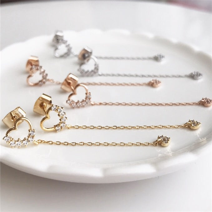Heart charm drop earrings
