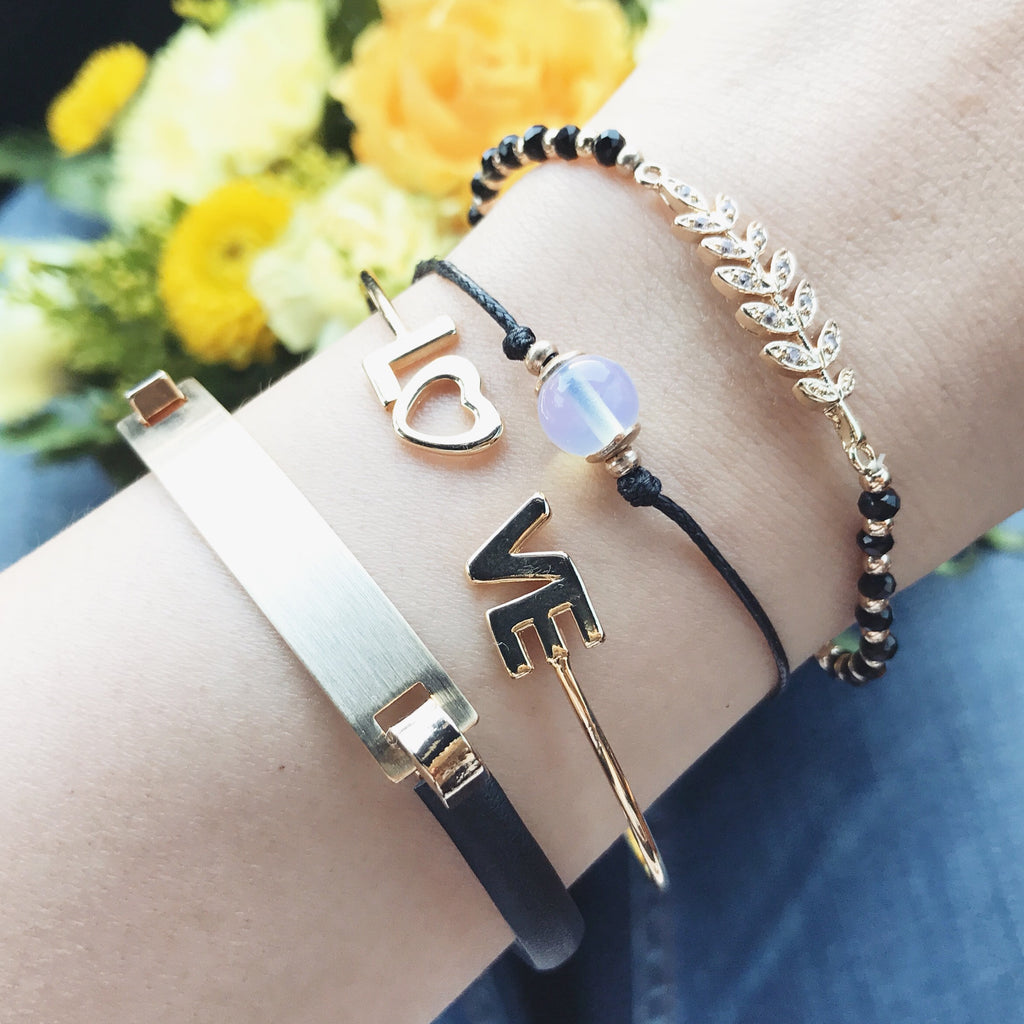 Bar leather bangle bracelet