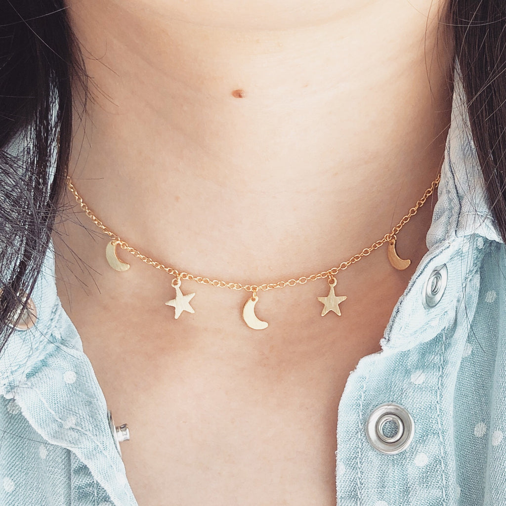 Moon & Star choker necklace