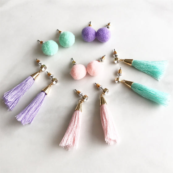 Pastel tassel earrings set