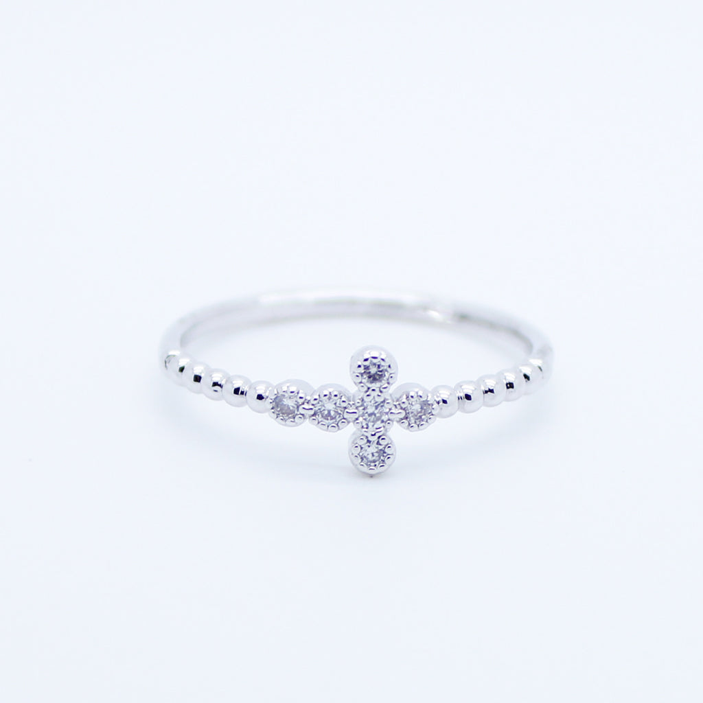 Cross with rhinestones ring